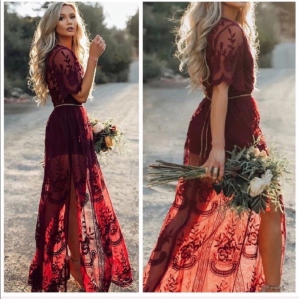 Lace burgundy maxi